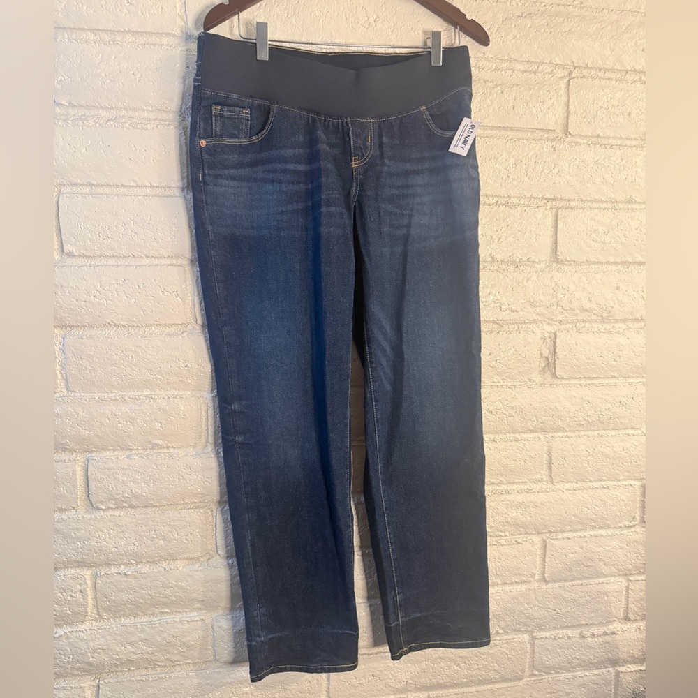 Old Navy Maternity Pull On Jeans Size 6 Dark Wash Stretch Straight Leg NWT